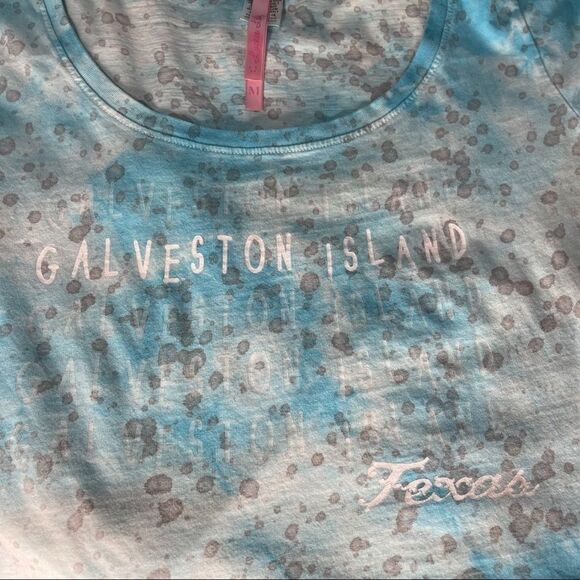 LUCKEE Lady Women's Graphic‎ Blue and Gray Splatter Galveston Island Texas Tee M - Picture 2 of 8